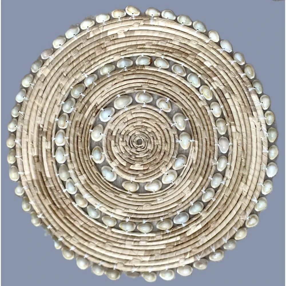 2 Placemats w 3 Rows Cowie Seashells Woven in Rattan Seagrass 14